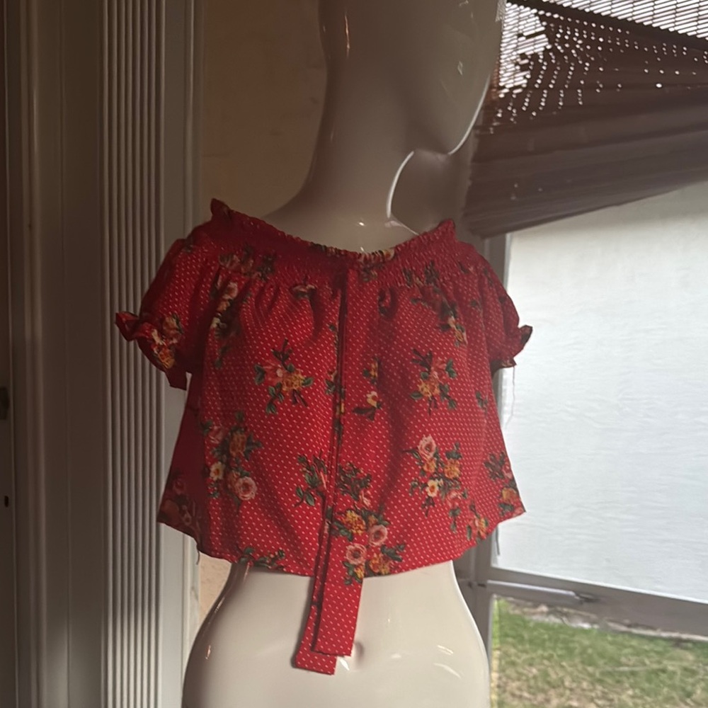 Floral Red Off-Shoulder Top